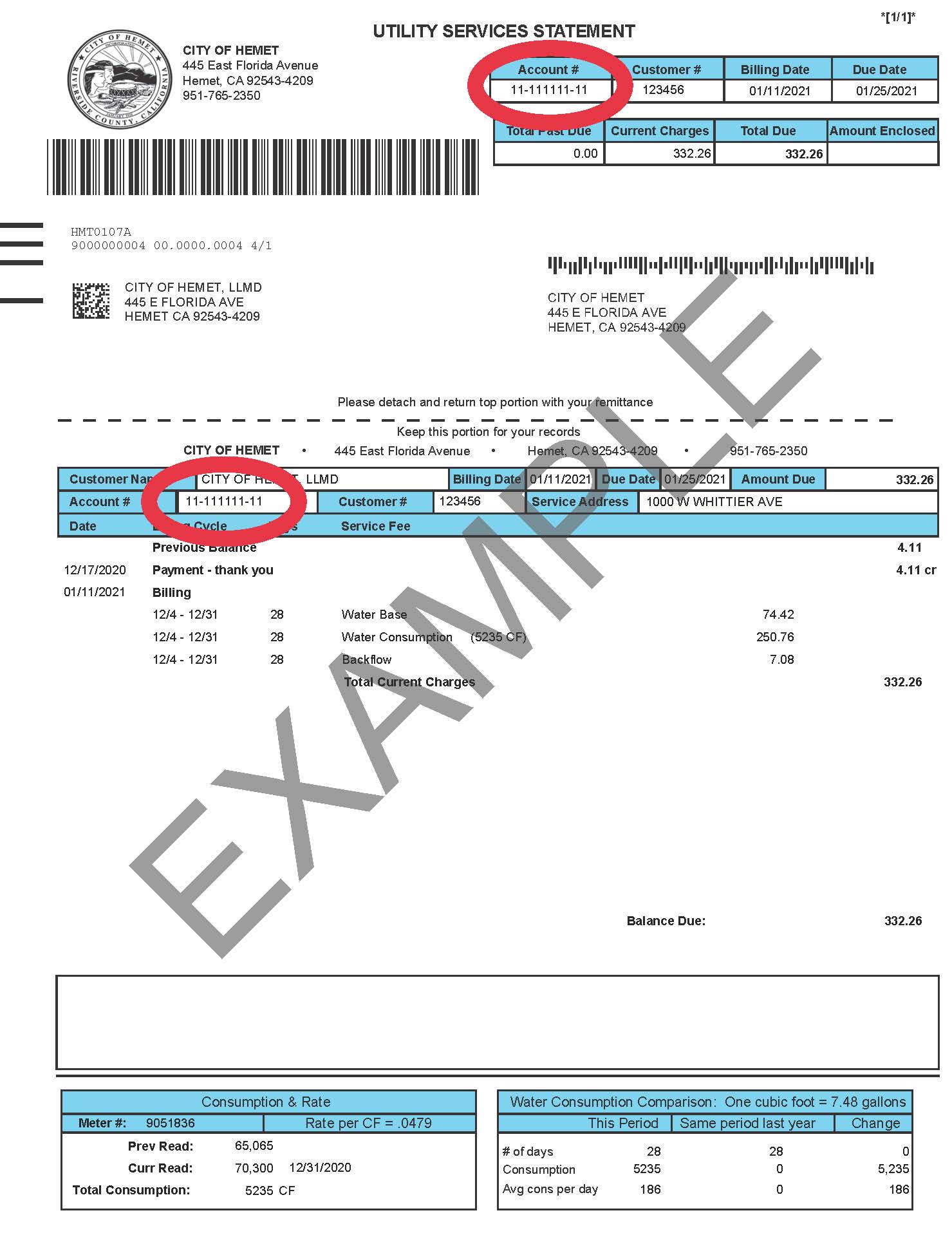 Sample WATER BILL