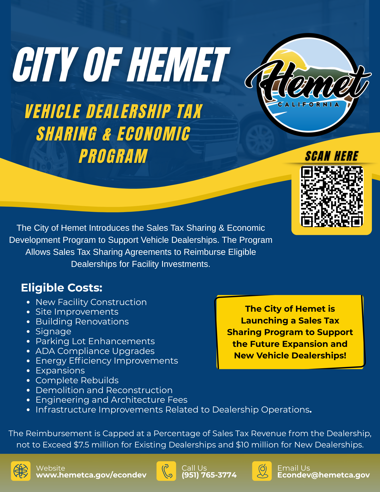 Automobile  Vehicle Dealership Tax Sharing  Economic Program Flyer